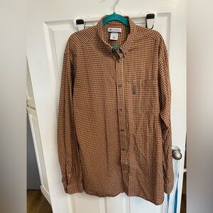 Columbia Men’s Tall Button Down Shirt XLT Brown Plaid 100% Cotton Long Sleeve